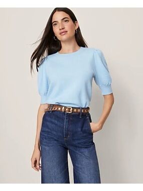 NEW $80 Ann Taylor Weekend ruched sweater tee light blue sz XS